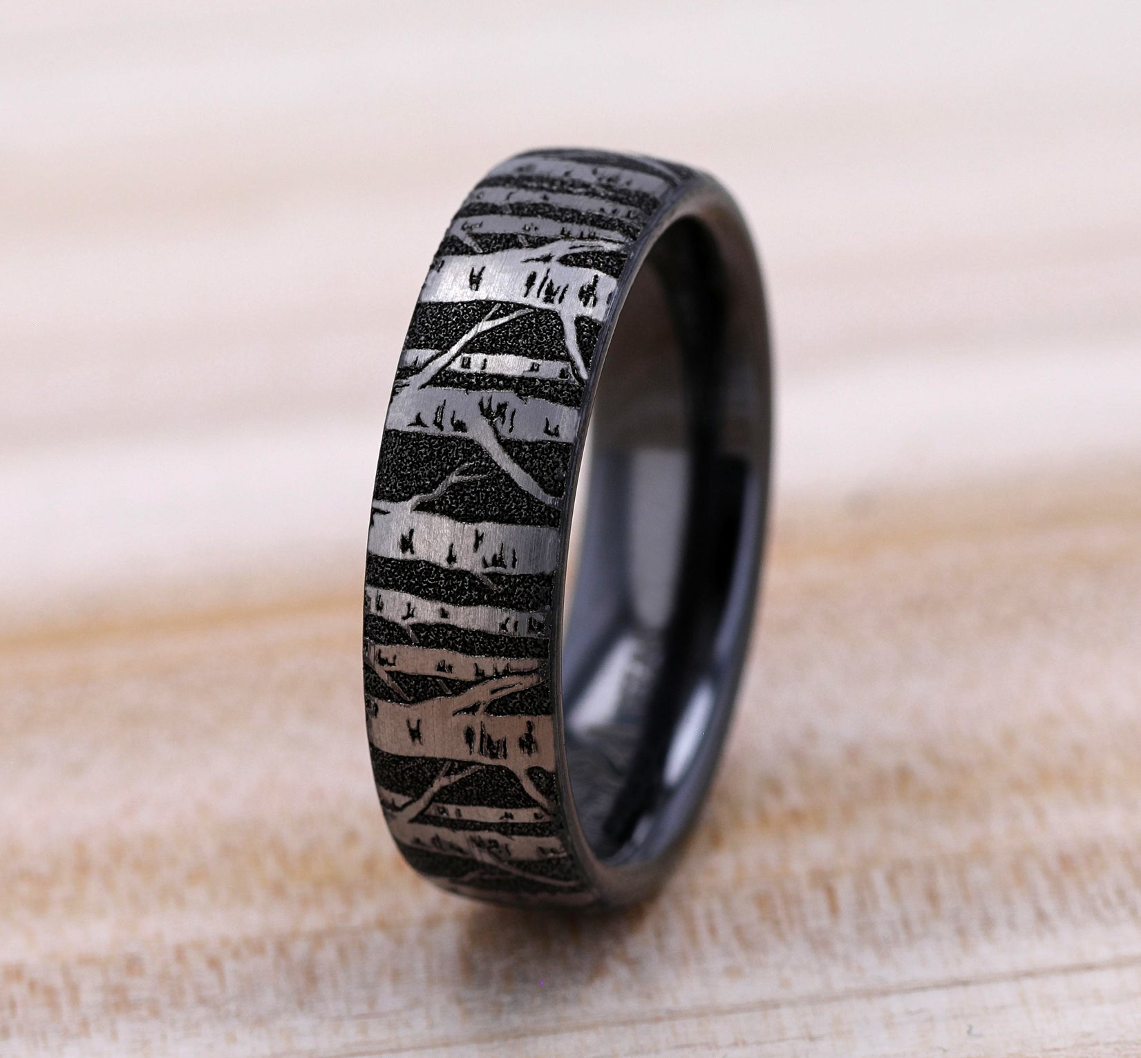 THE BIRCH 6.5mm, European comfort fit, Grey/Black Titanium, Birch tree pattern