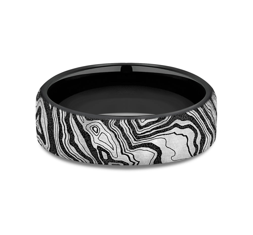 THE EXPLORER 7.5mm, Comfort fit, Grey/Black Titanium, Topography pattern, thin edges