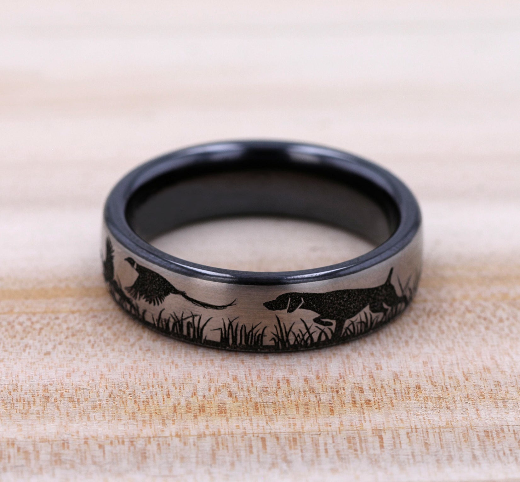 THE POINTER 6.5mm, European comfort fit, Grey/Black Titanium, Pointer and pheasant scenic design