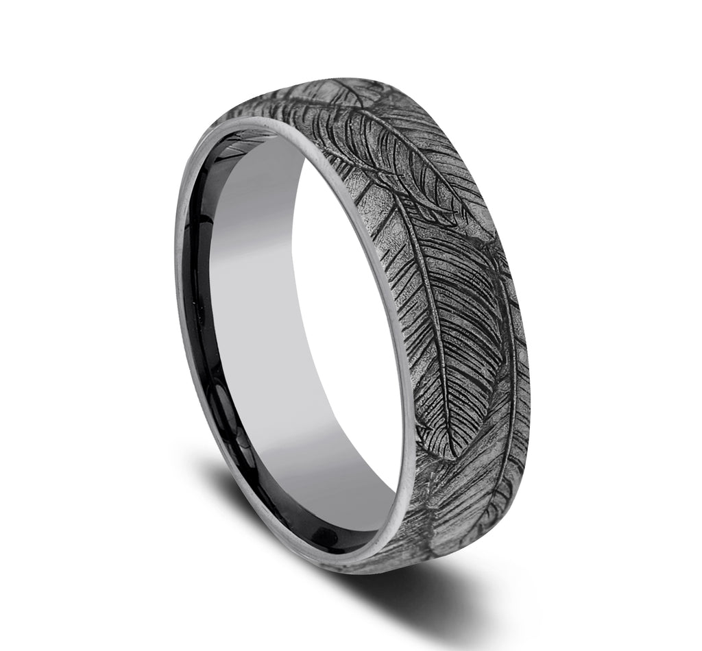 THE COVEY 6.5mm, Comfort fit, Grey Tantalum, Feather pattern