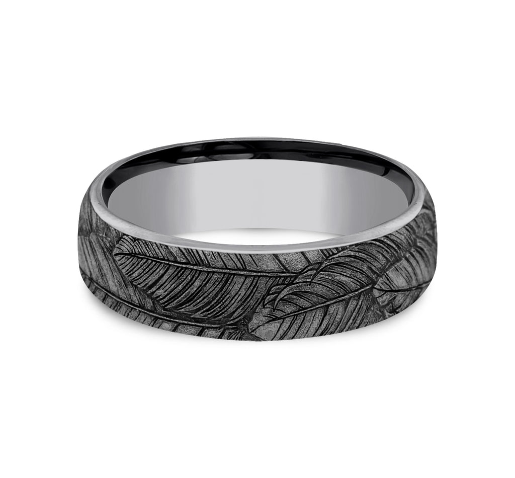 THE COVEY 6.5mm, Comfort fit, Grey Tantalum, Feather pattern
