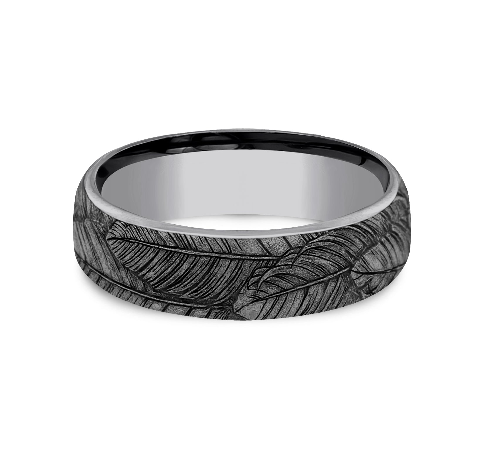 THE COVEY 6.5mm, Comfort fit, Grey Tantalum, Feather pattern