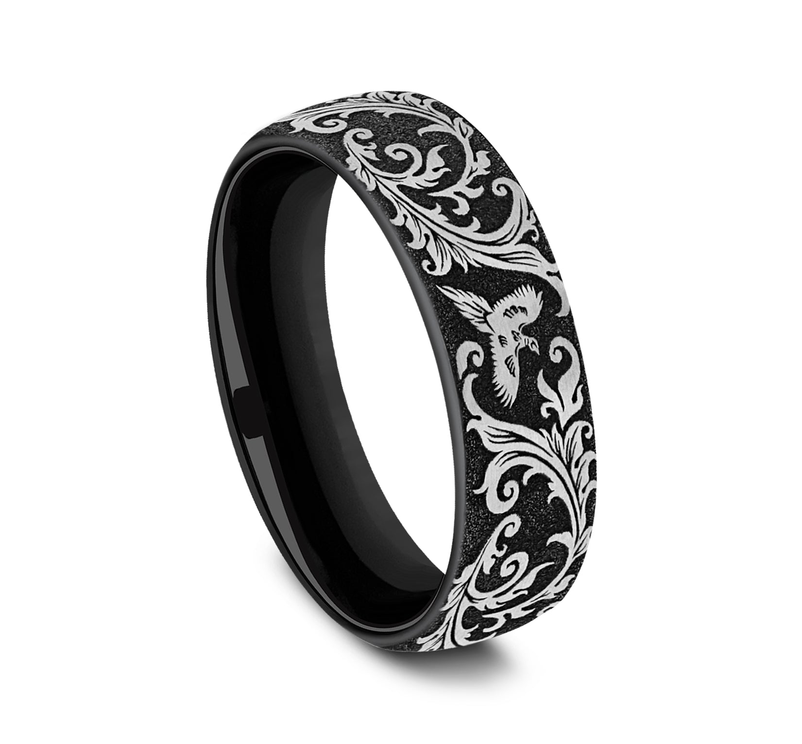 THE PHEASANT 6.5mm, European comfort fit, Grey/Black Titanium, Pheasant scroll design