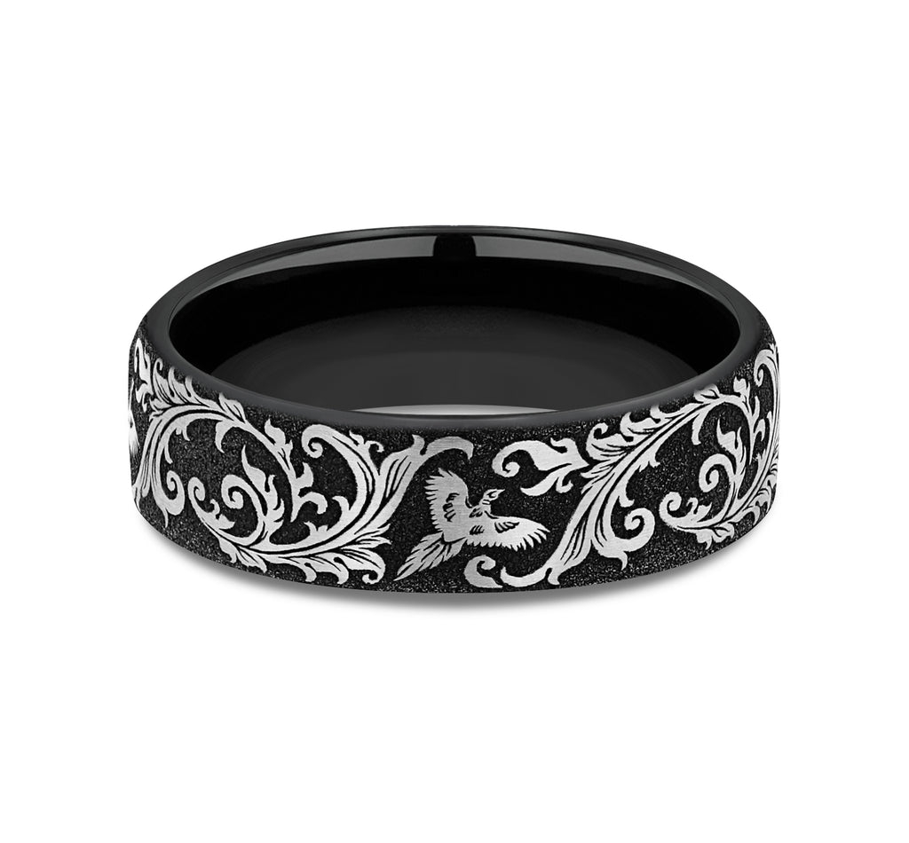 THE PHEASANT 6.5mm, European comfort fit, Grey/Black Titanium, Pheasant scroll design