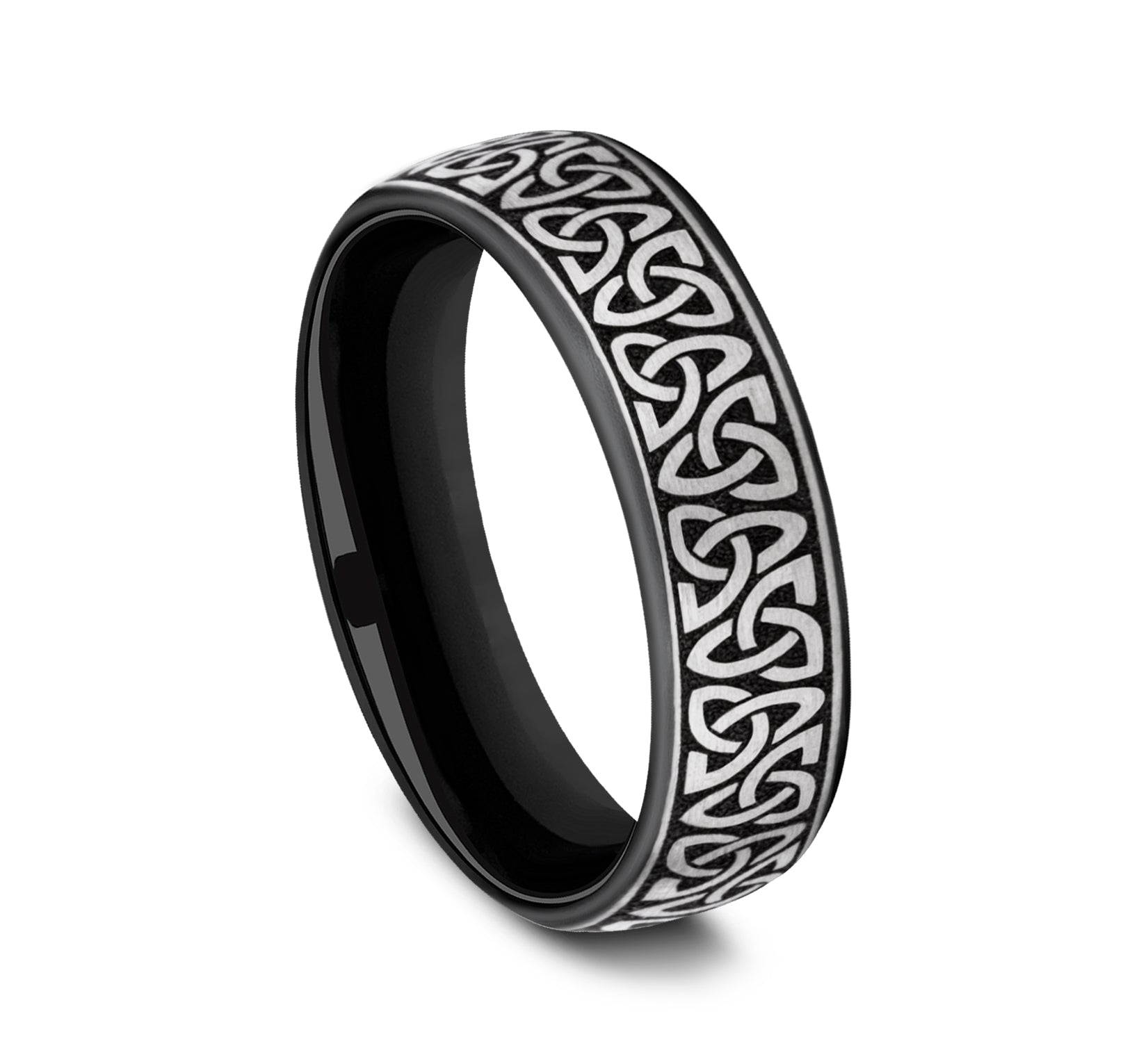THE CARLOW 6.5mm, European comfort fit, Grey/Black Titanium, Celtic knot pattern