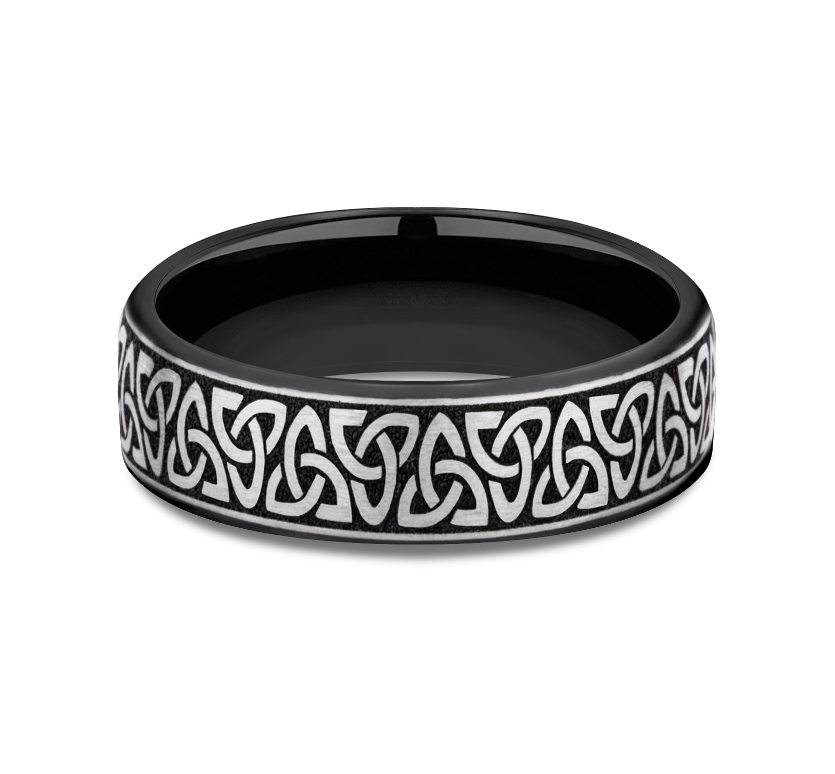 THE CARLOW 6.5mm, European comfort fit, Grey/Black Titanium, Celtic knot pattern