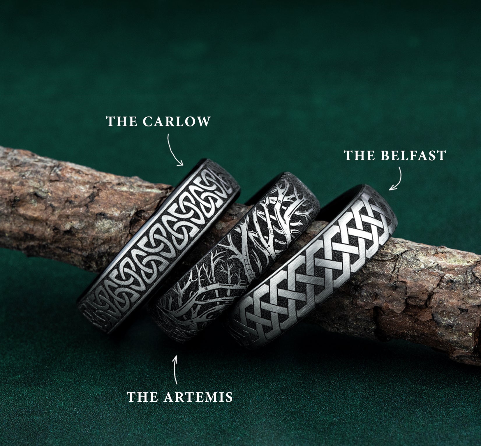THE CARLOW 6.5mm, European comfort fit, Grey/Black Titanium, Celtic knot pattern