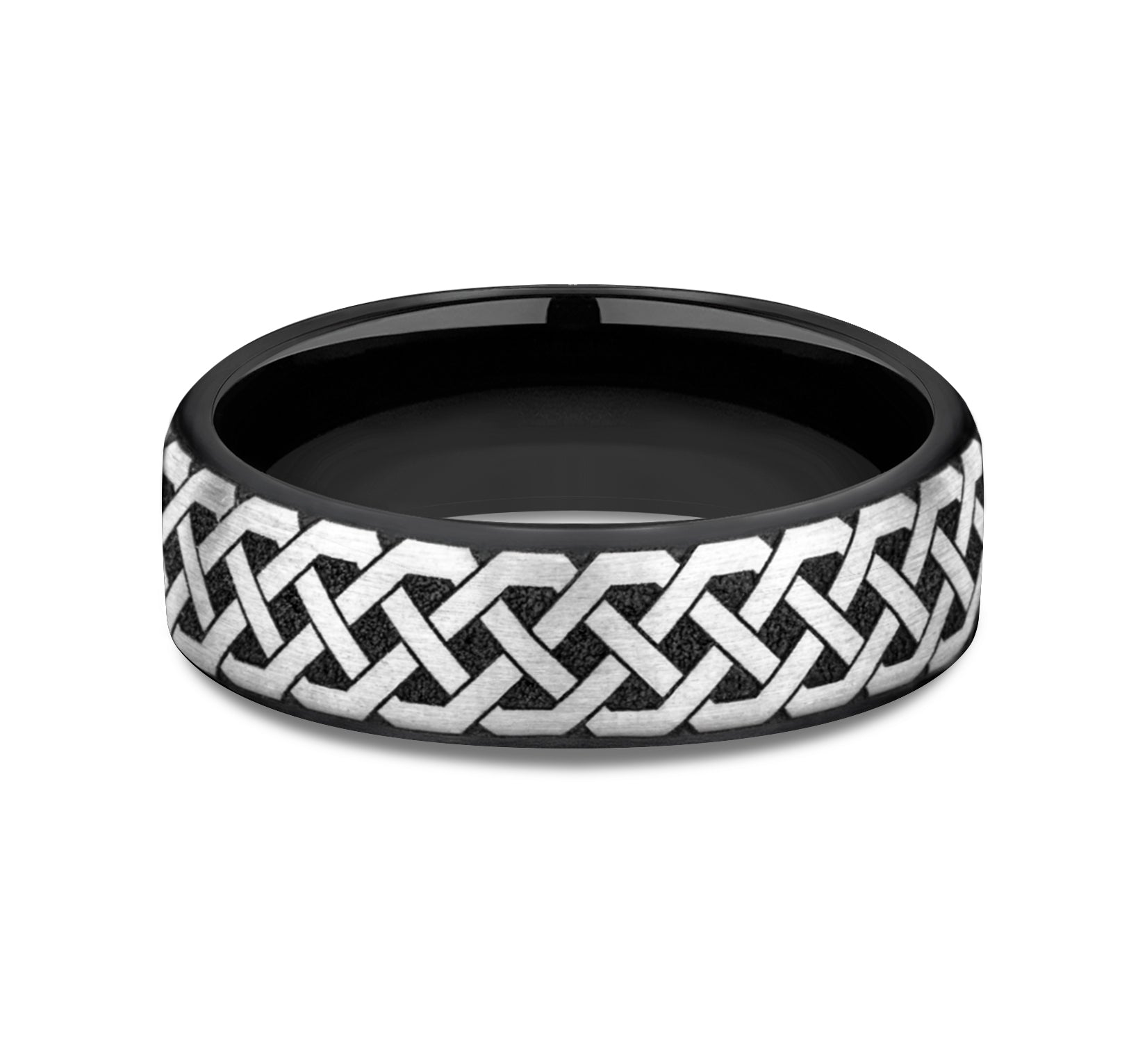 THE ADARE 6.5mm, European comfort fit, Grey/Black Titanium, Celtic knot pattern