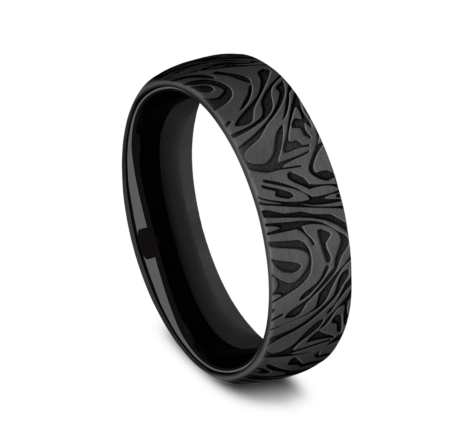 THE SAMURAI 6.5mm, European comfort fit, Black Titanium, Faux mokume pattern