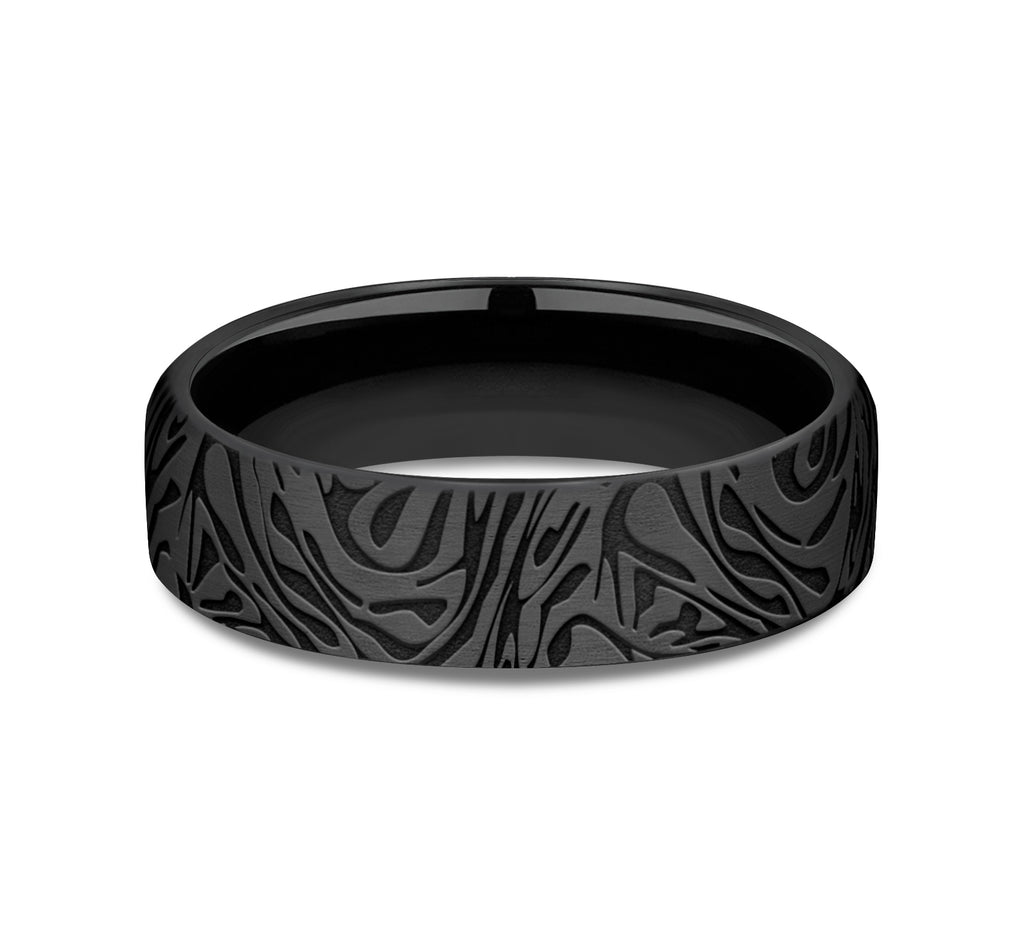 THE SAMURAI 6.5mm, European comfort fit, Black Titanium, Faux mokume pattern