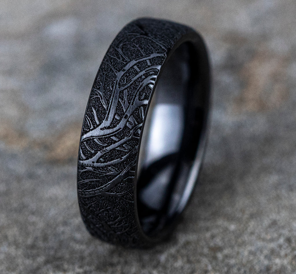 THE ARTEMIS 6.5mm, European comfort fit, Black Titanium, Forest branch pattern