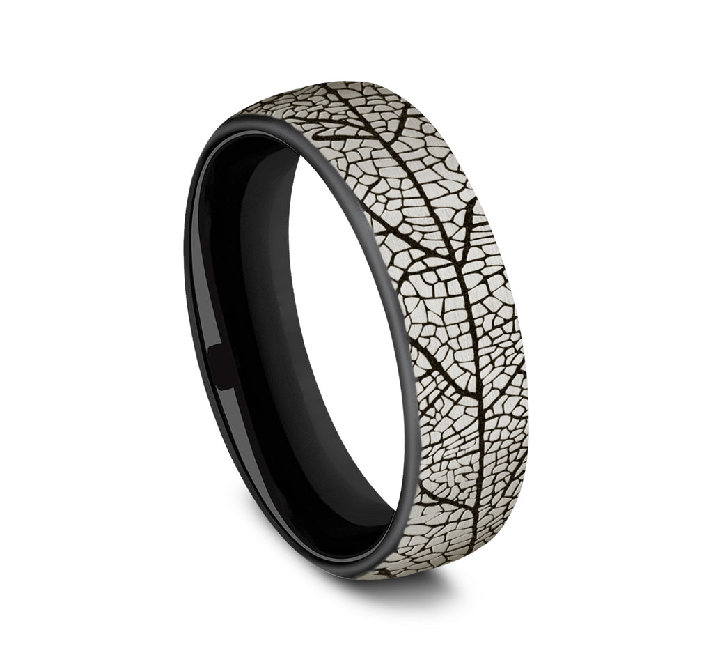 THE BERKSHIRE 6.5mm, Comfort fit, Grey/Black Titanium, Leaf pattern