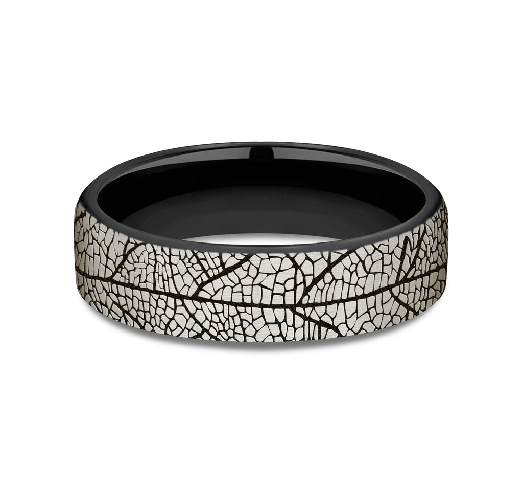 THE BERKSHIRE 6.5mm, Comfort fit, Grey/Black Titanium, Leaf pattern
