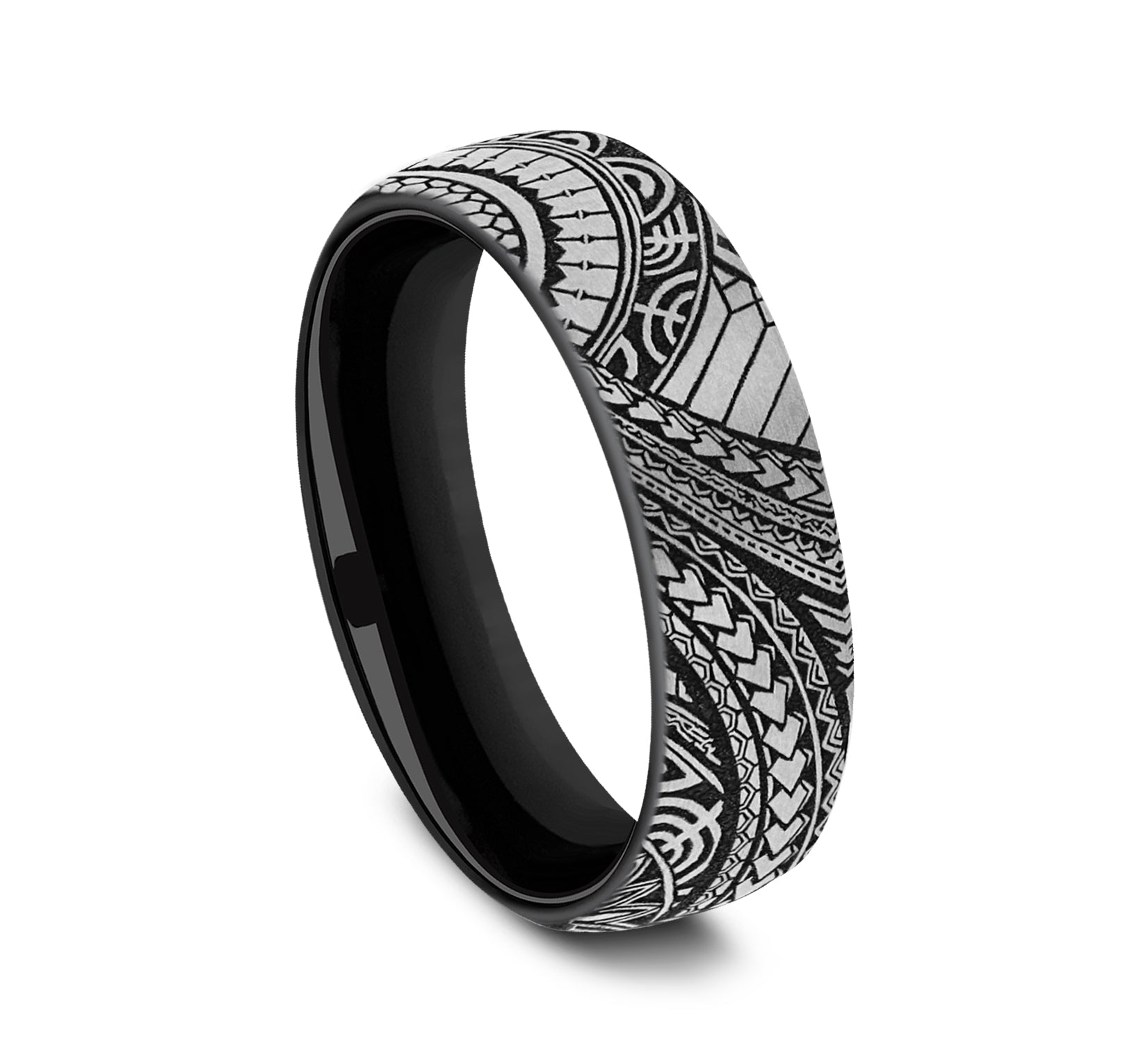 THE POLYNESIAN 6.5mm, European comfort fit, Grey-Black Titanium, Polynesian inspired design