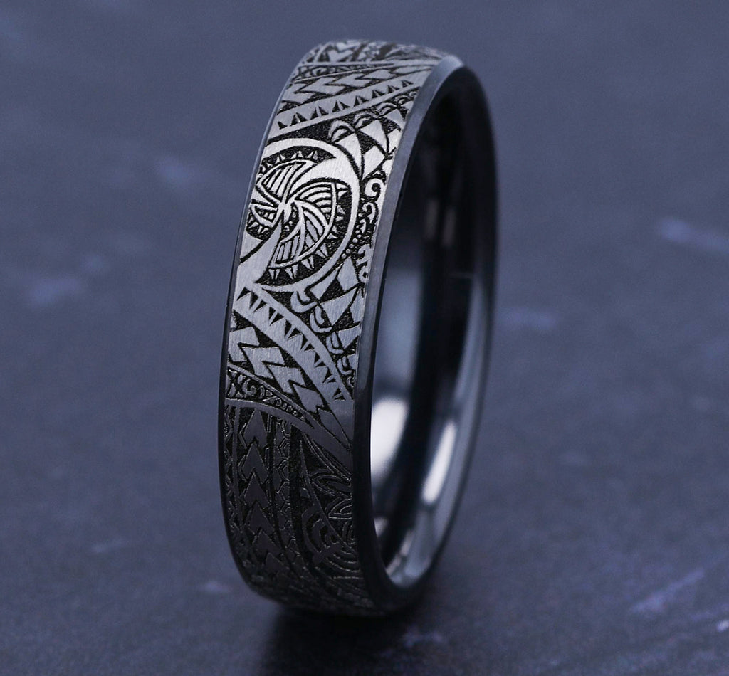 THE POLYNESIAN 6.5mm, European comfort fit, Grey-Black Titanium, Polynesian inspired design
