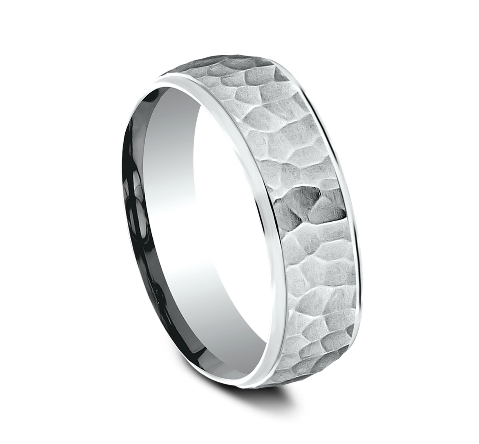 THE EMBER 6.5mm, Lightweight comfort fit, 14K White Gold, Hammered center, polished round edges