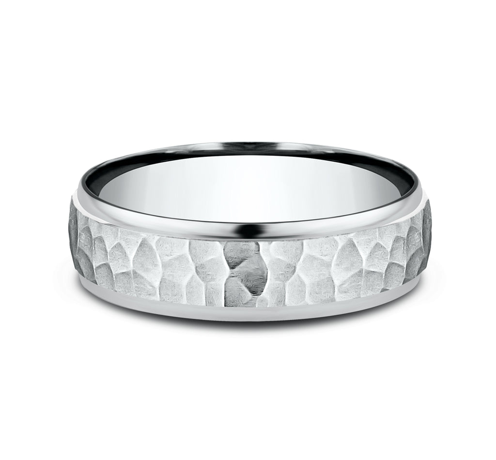 THE EMBER 6.5mm, Lightweight comfort fit, 14K White Gold, Hammered center, polished round edges