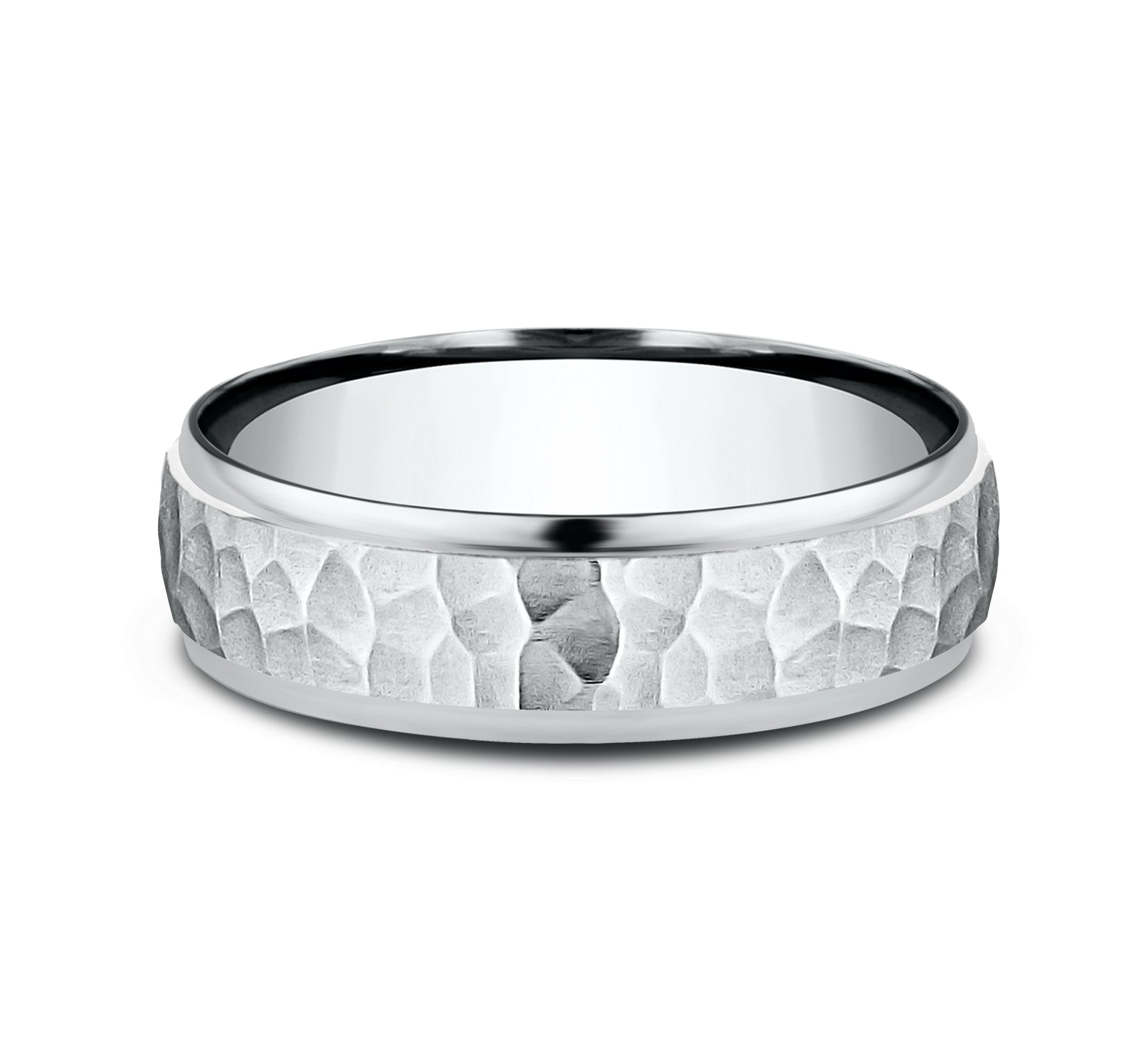 THE EMBER 6.5mm, Lightweight comfort fit, 14K White Gold, Hammered center, polished round edges