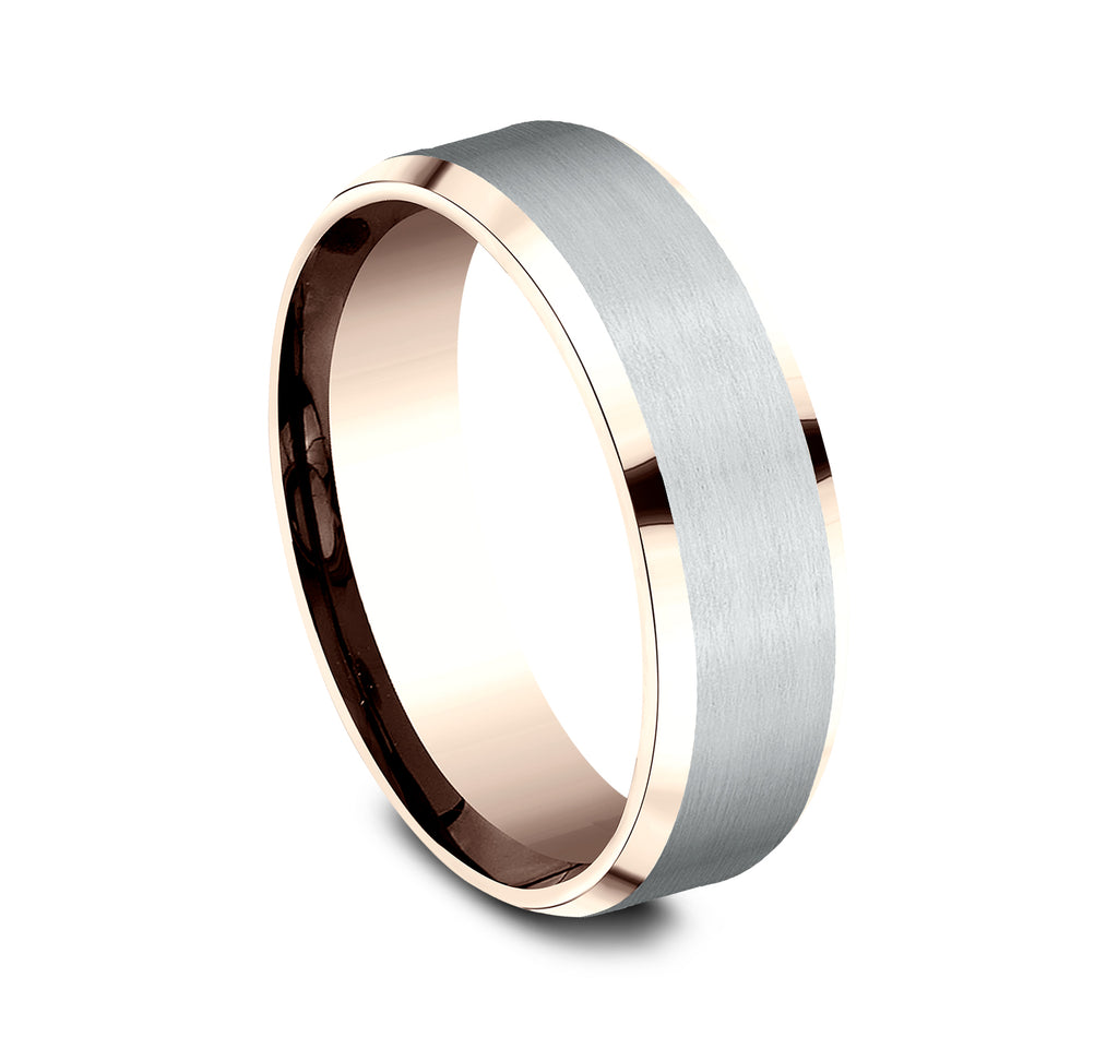THE ROCKWELL 7mm, Lightweight comfort fit, 14K Rose and White Gold, Satin center, polished bevel edges