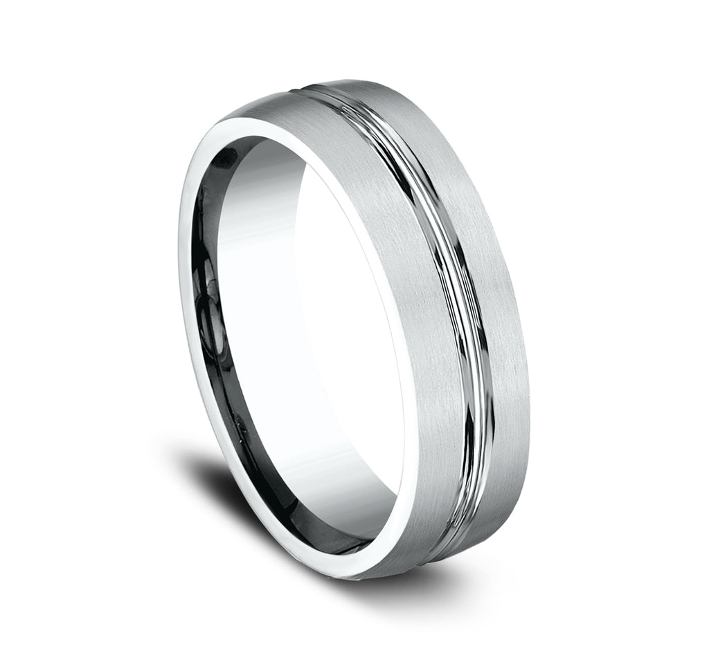 THE BASTION 6.5mm, Lightweight comfort fit, 14K White Gold, Satin finish, polished concave center cut