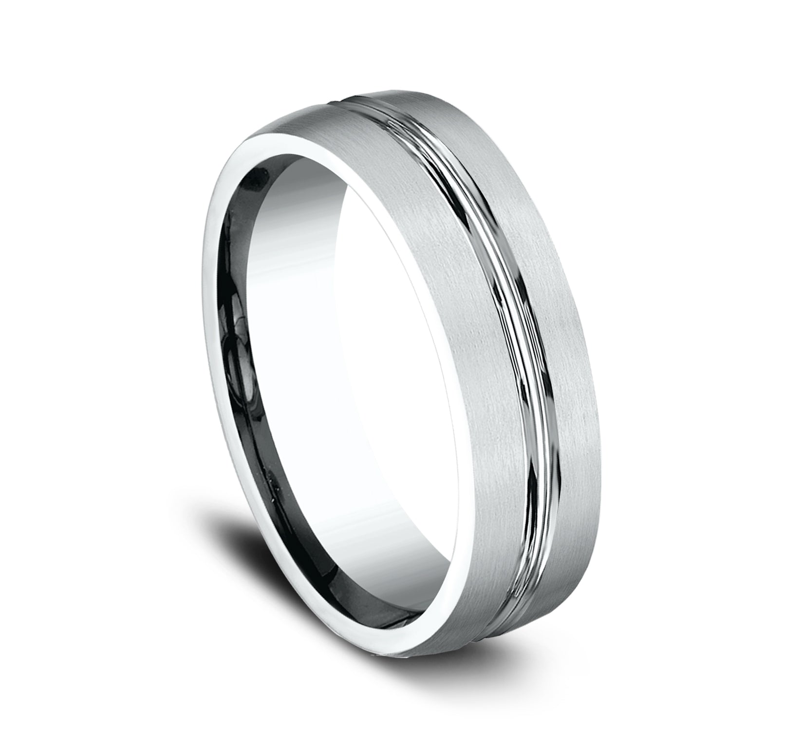 THE BASTION 6.5mm, Lightweight comfort fit, 14K White Gold, Satin finish, polished concave center cut