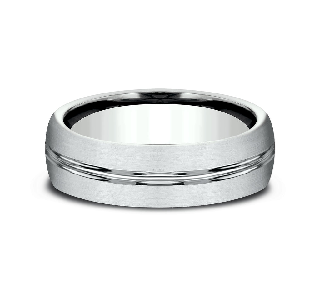 THE BASTION 6.5mm, Lightweight comfort fit, 14K White Gold, Satin finish, polished concave center cut