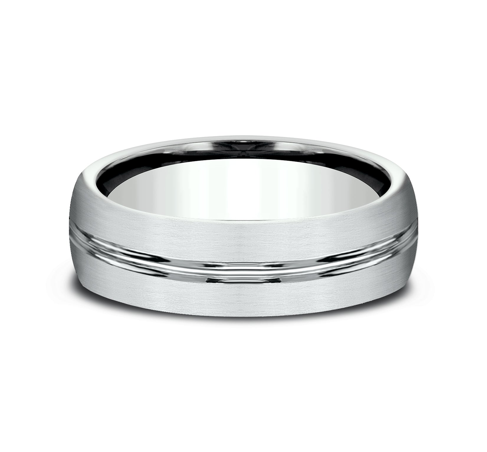 THE BASTION 6.5mm, Lightweight comfort fit, 14K White Gold, Satin finish, polished concave center cut