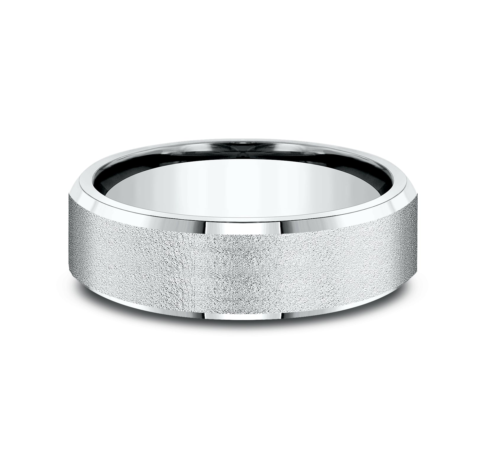 THE ENVOY 6.5mm, Lightweight comfort fit, 14K White Gold, Wire brush center, slightly beveled edges