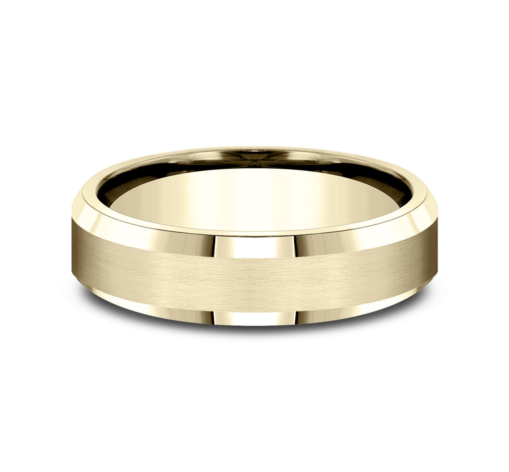 THE EMISSARY 6.5mm, Lightweight comfort fit, 14K Yellow Gold, Satin center, polished bevel edges