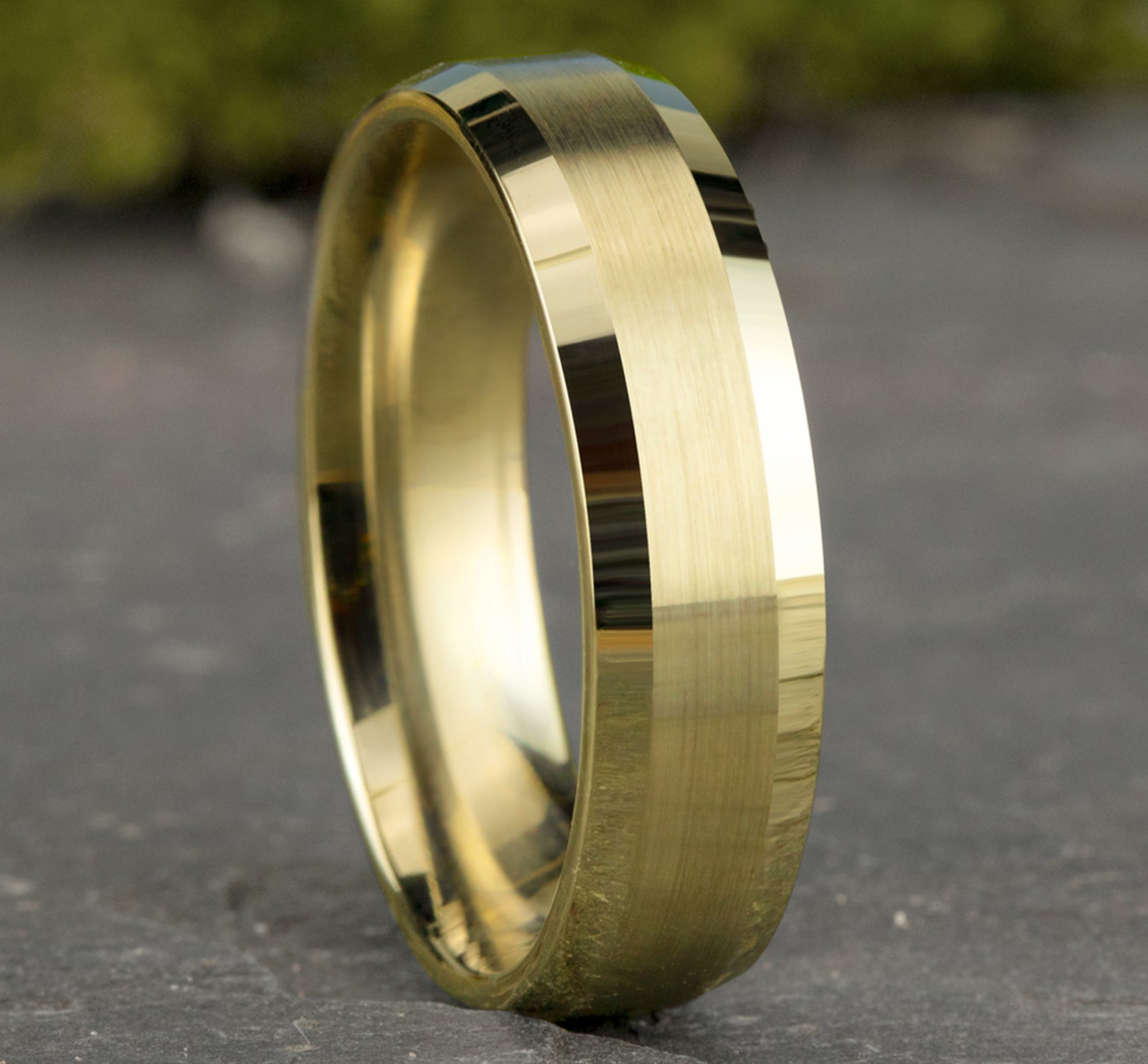 THE EMISSARY 6.5mm, Lightweight comfort fit, 14K Yellow Gold, Satin center, polished bevel edges