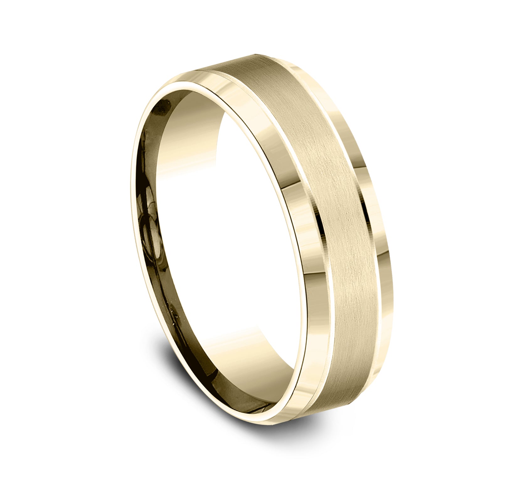 THE HORIZON 6.5mm, Lightweight comfort fit, 14K Yellow Gold, Satin center, polished bevel edges