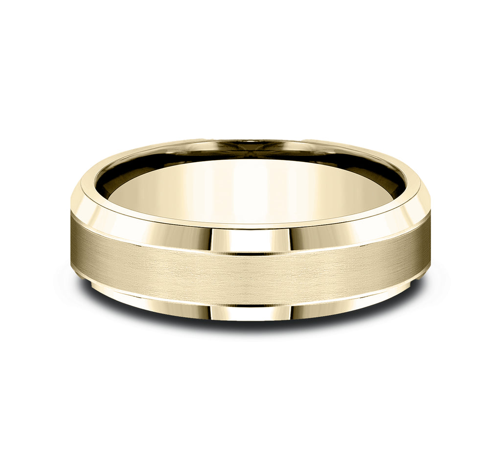 THE HORIZON 6.5mm, Lightweight comfort fit, 14K Yellow Gold, Satin center, polished bevel edges