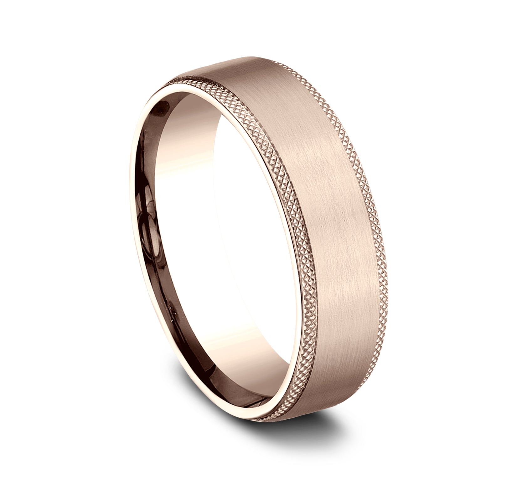 THE APEX 6.5mm, Lightweight comfort fit, 14K Rose Gold, Satin finish center, knurl detailed edges