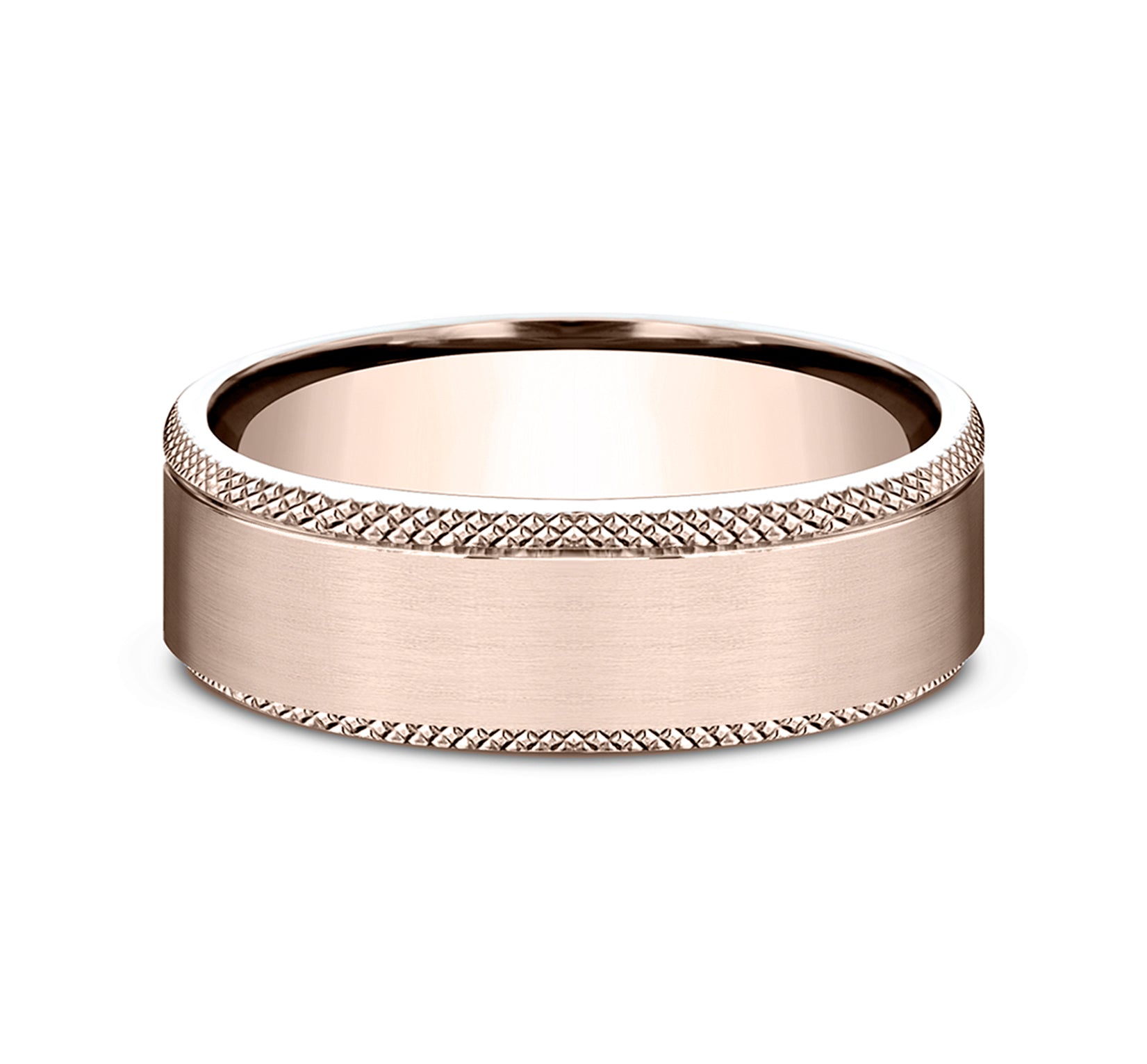 THE APEX 6.5mm, Lightweight comfort fit, 14K Rose Gold, Satin finish center, knurl detailed edges