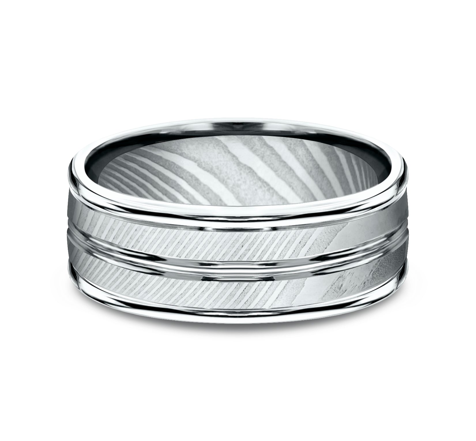 THE ECHO 8mm, Comfort fit, Damascus Steel, Polished double center cuts and round edges