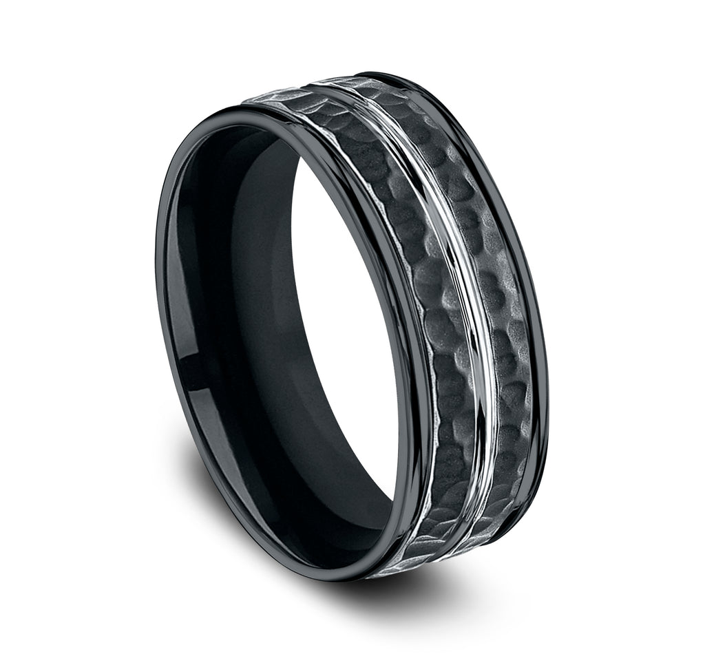 THE LAMBERT 8mm, Comfort fit, Black Cobalt, Hammered finish and polished center cut, round edges