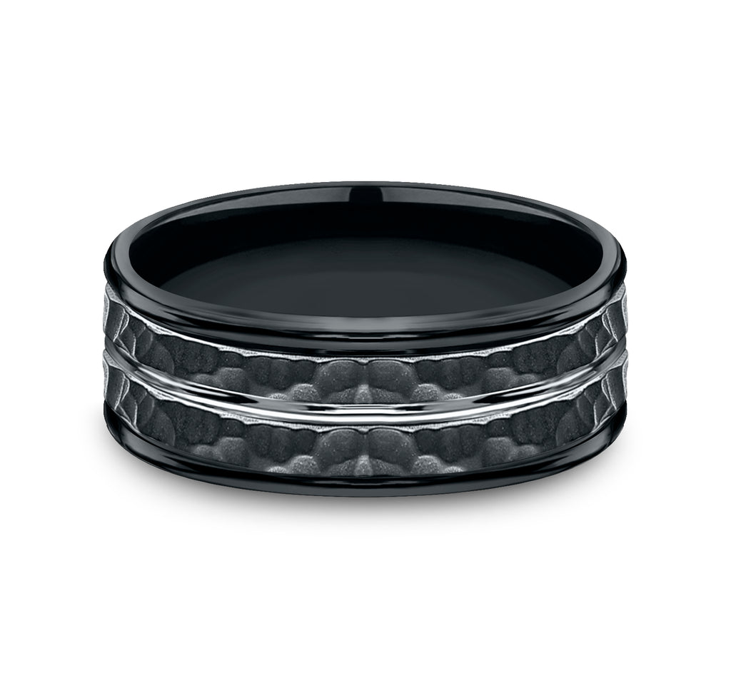 THE LAMBERT 8mm, Comfort fit, Black Cobalt, Hammered finish and polished center cut, round edges