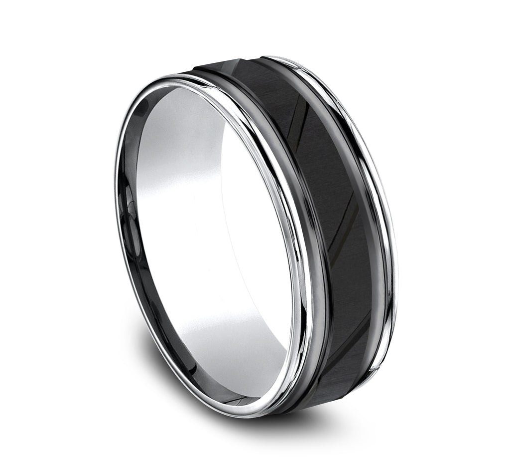 THE RIDGE 8mm, Comfort fit, Black and White Cobalt, Diagonal cut center, polished round edges
