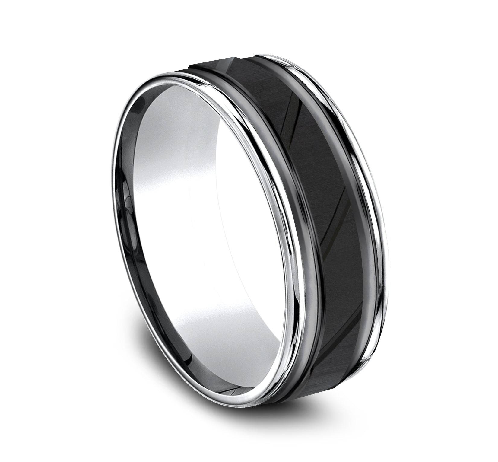 THE RIDGE 8mm, Comfort fit, Black and White Cobalt, Diagonal cut center, polished round edges