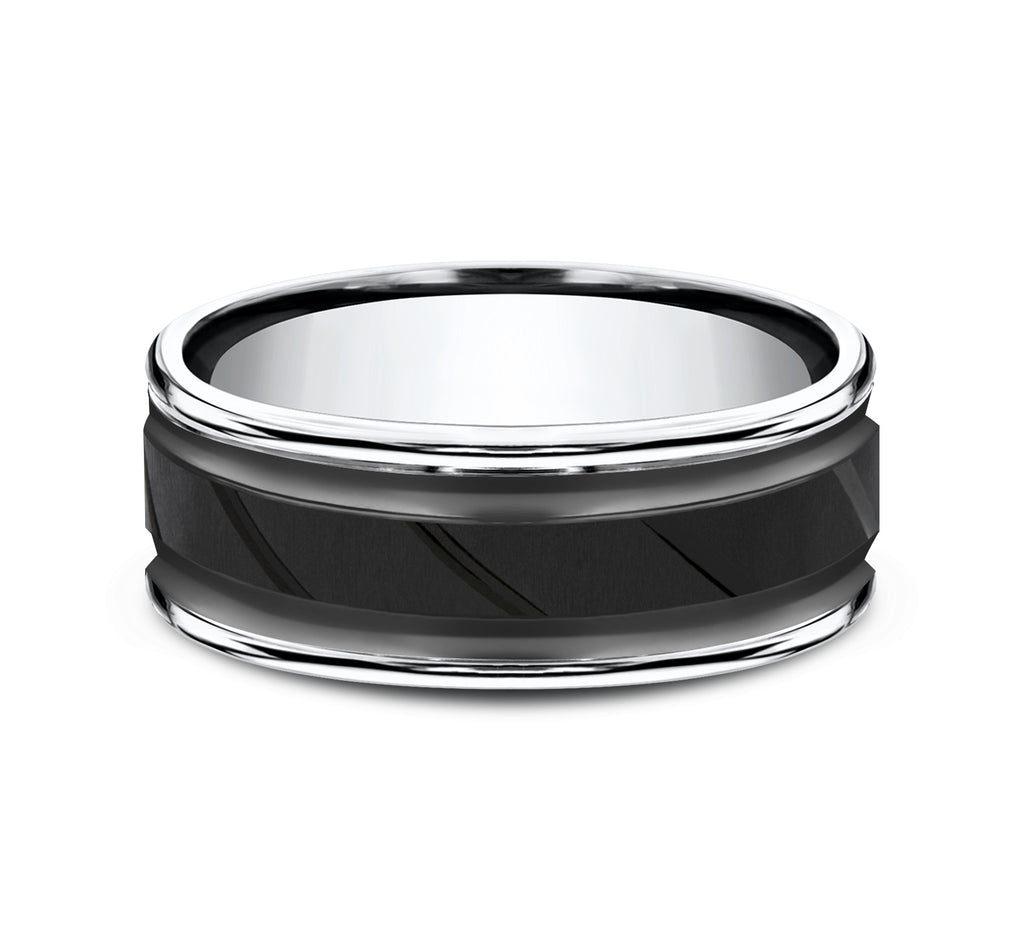 THE RIDGE 8mm, Comfort fit, Black and White Cobalt, Diagonal cut center, polished round edges