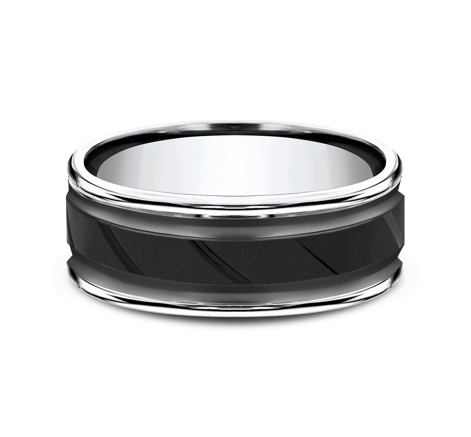 THE RIDGE 8mm, Comfort fit, Black and White Cobalt, Diagonal cut center, polished round edges