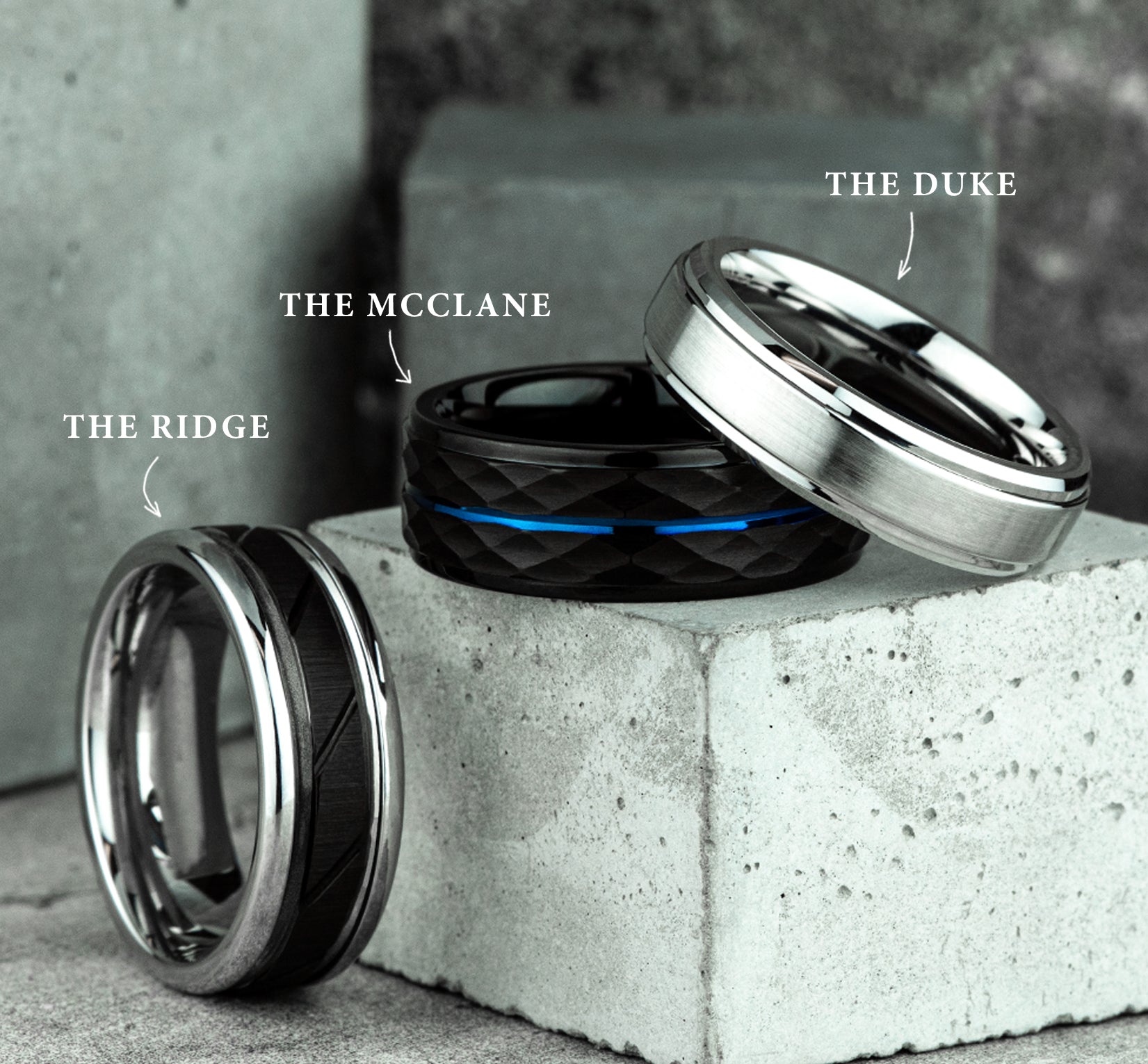THE RIDGE 8mm, Comfort fit, Black and White Cobalt, Diagonal cut center, polished round edges