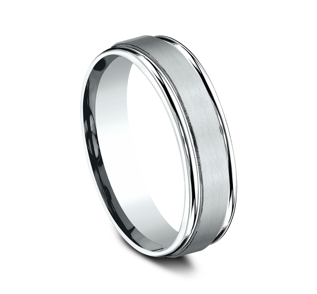 THE WASHINGTON 6mm, Comfort fit, 14K White Gold, Satin center, polished round edges