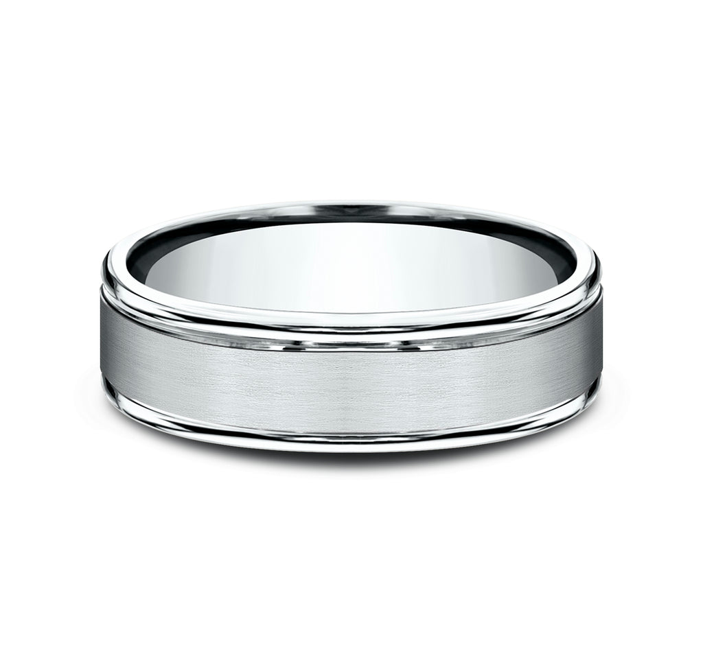 THE WASHINGTON 6mm, Comfort fit, 14K White Gold, Satin center, polished round edges