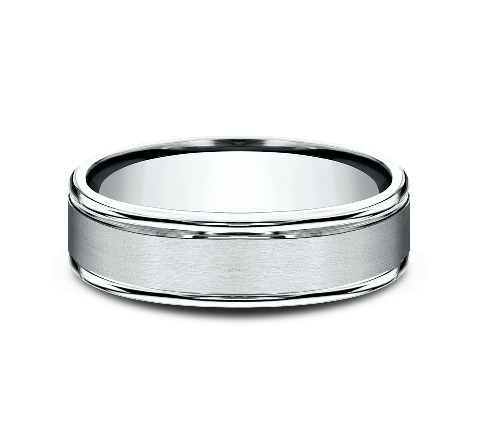 THE WASHINGTON 6mm, Comfort fit, 14K White Gold, Satin center, polished round edges