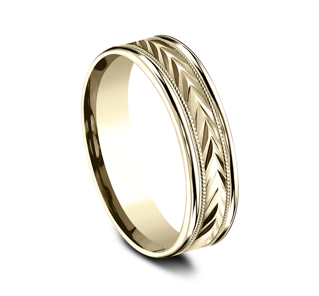 THE PRIMOR 6mm, Comfort fit, 14K Yellow Gold, Wheat pattern with milgrain detail, polished round edges