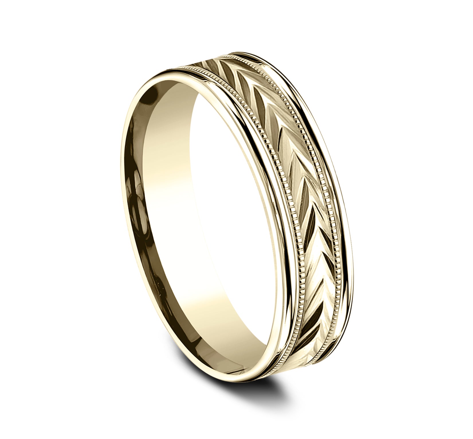 THE PRIMOR 6mm, Comfort fit, 14K Yellow Gold, Wheat pattern with milgrain detail, polished round edges