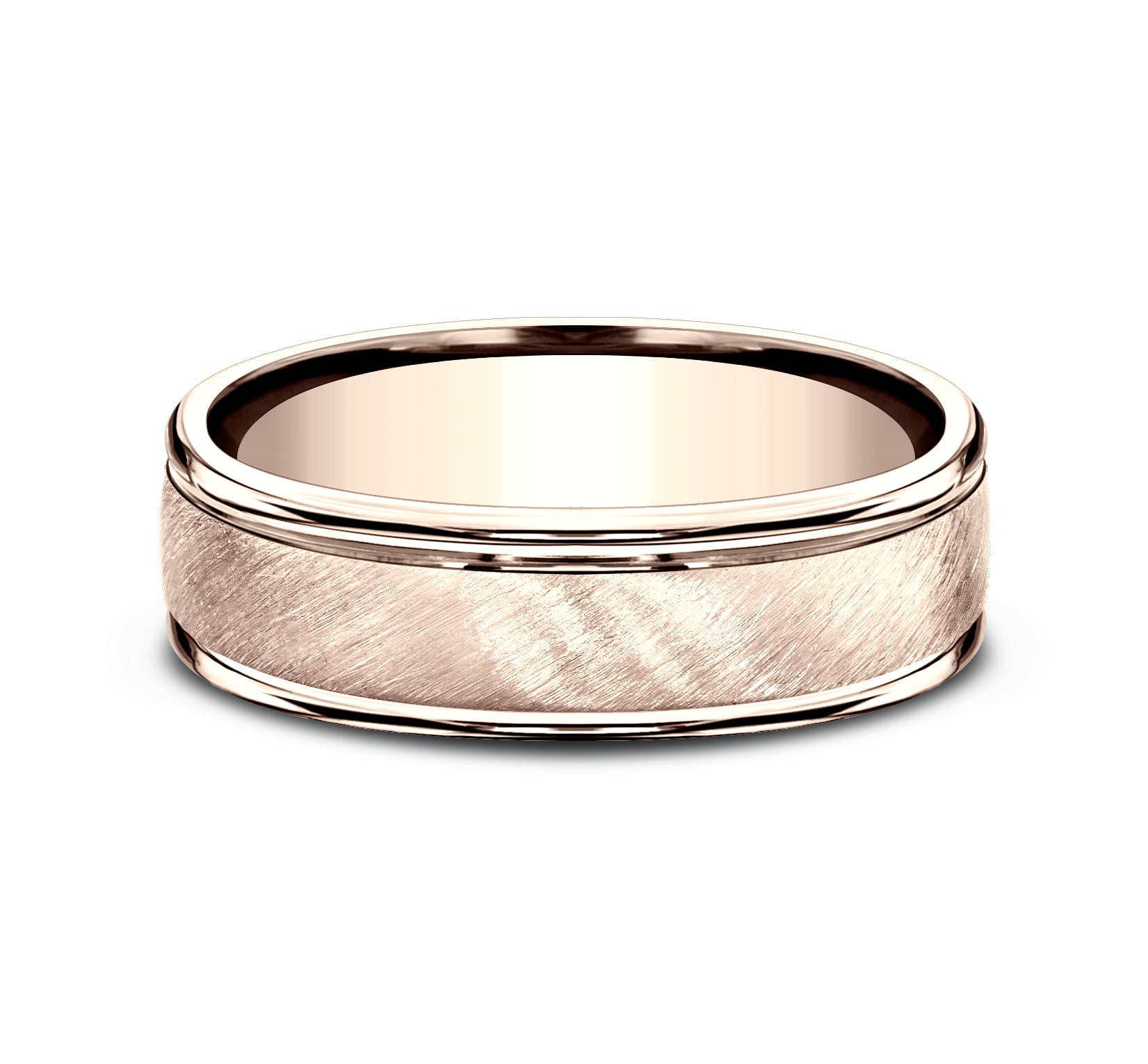 THE AURELIUS 6mm, Comfort fit, 14K Rose Gold, Diagonal satin finish, polished round edges