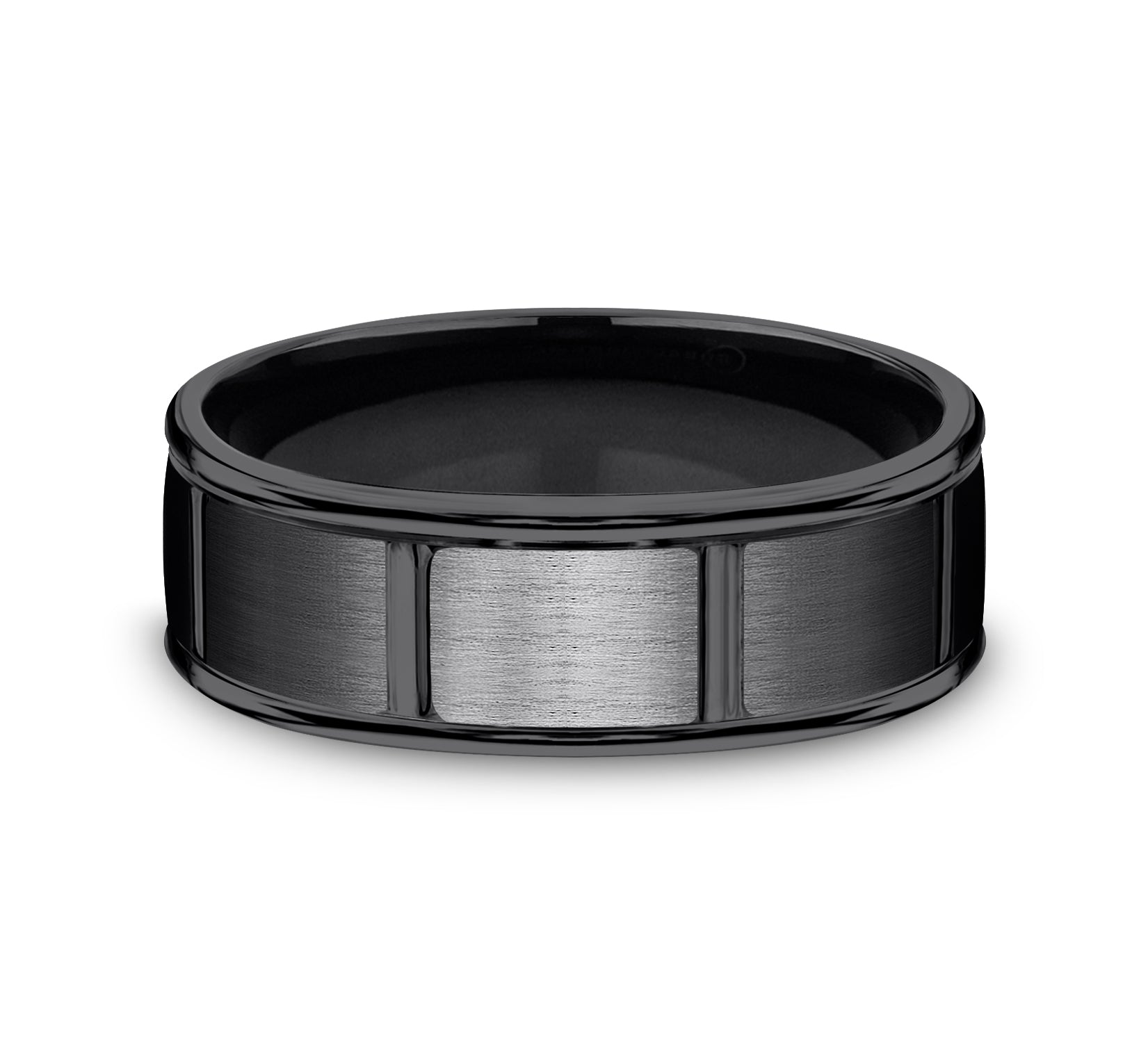THE GAMBIT 7mm, Comfort fit, Black Titanium, Satin finish with polished vertical cuts, polished round edges