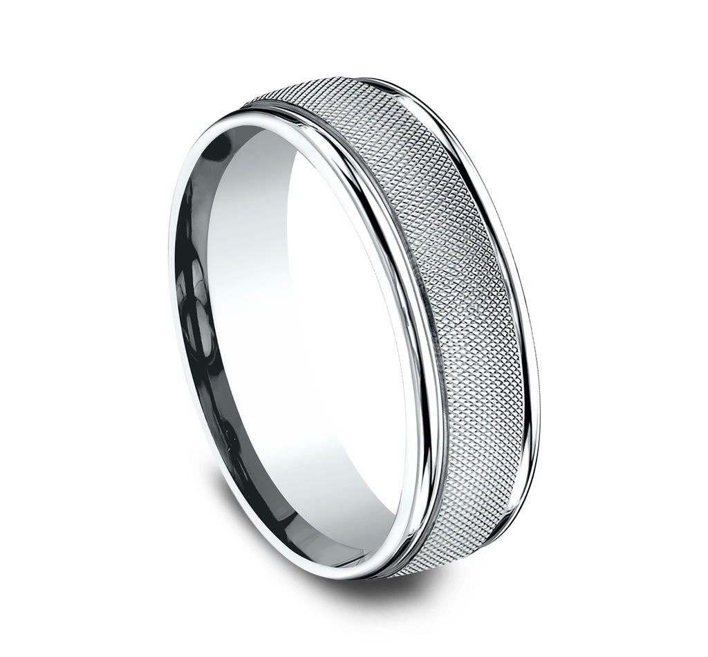 THE FIORE 7mm, Comfort fit, 14K White Gold, Florentine finished center, polished round edges